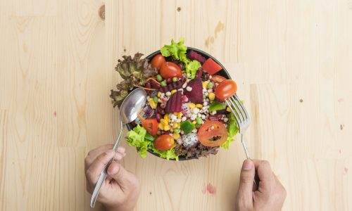 Salad on wood table ,Healthy food concept